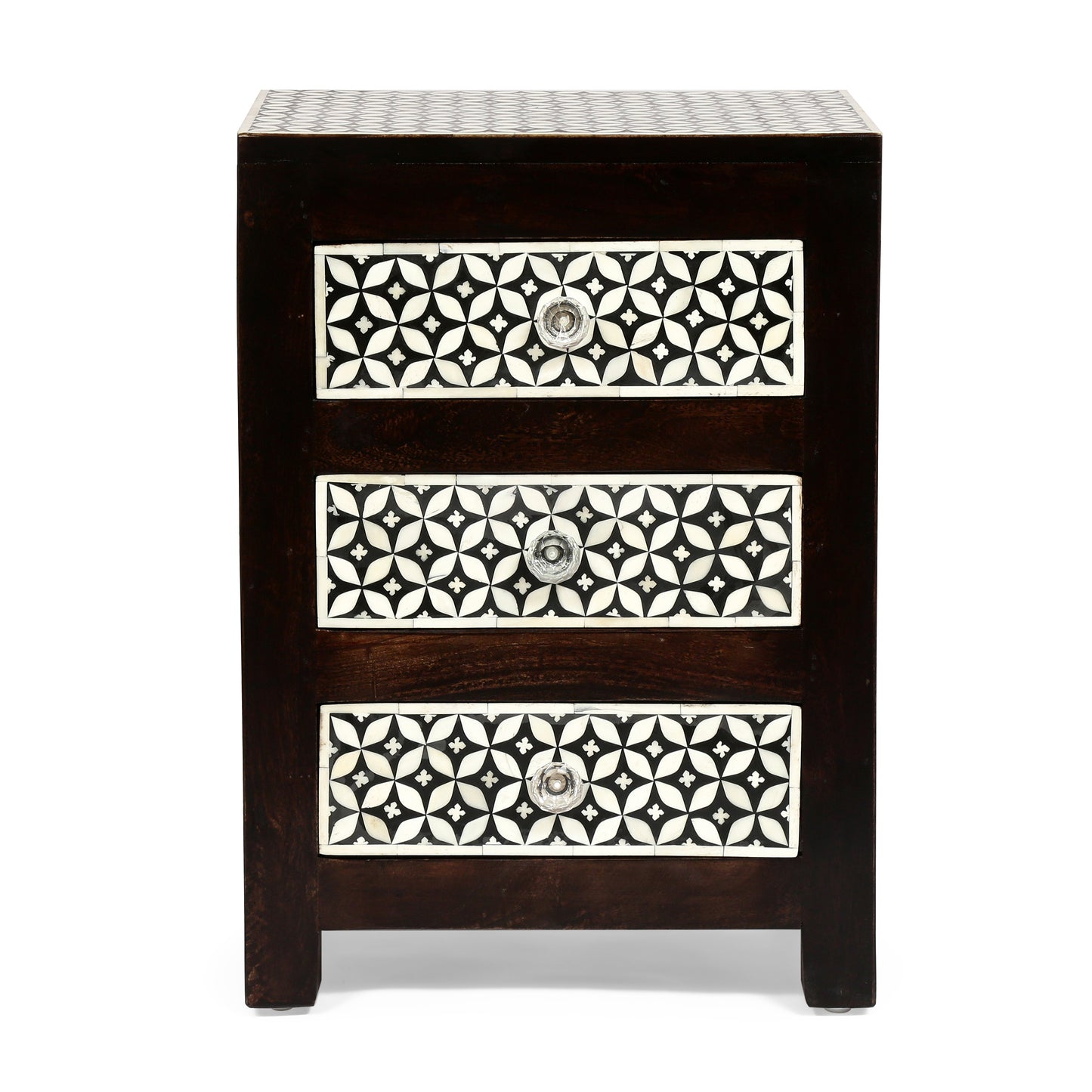 WOODEN 3 DRAWER BONE FITTED NIGHTSTAND