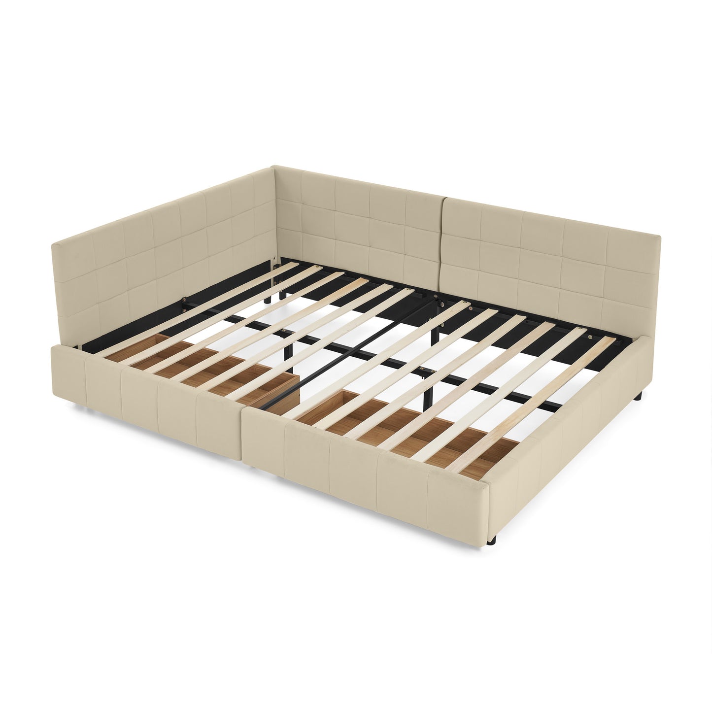 Full Size Storage Upholstered Tufted Bed Frame, Sofa Bed Frame with Comfortable Backrest and Armrests, Full Size Bed for Bedroom, Living Room,Velvet, BEIGE(80.5''*59''*29.5'')