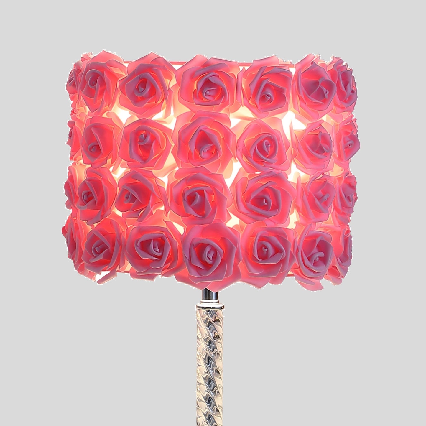 18.25" Pink Roses in Bloom Acrylic / Metal Table Lamp