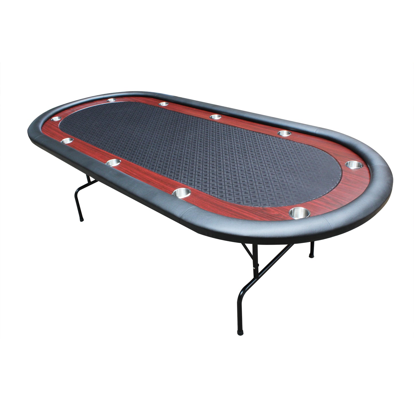 96" Light Series Foldable Poker Table with Wooden Racetrack Felt Stainless Legs Cup Holders Black