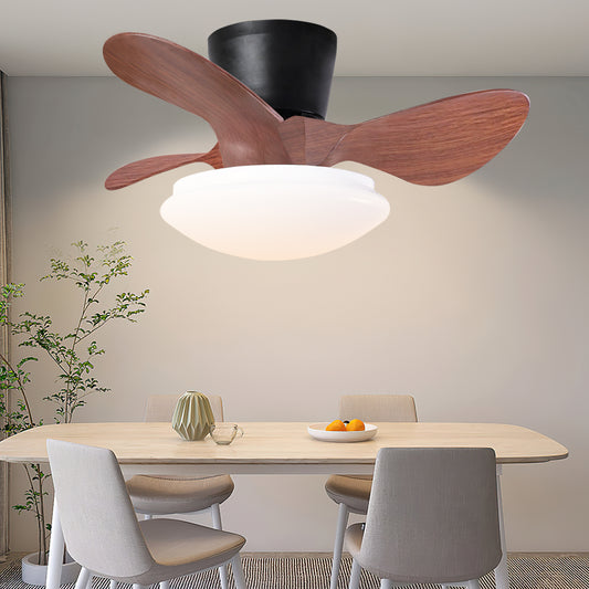 24'' walnut Small Ceiling Fan with Lights and Remote  LED 18W Modern  Flush Mount Ceiling Fan Adjustable Color,DC Quiet Motor Low Profile Ceiling Fan for Bedroom Kitchen Dining Patio,FCC