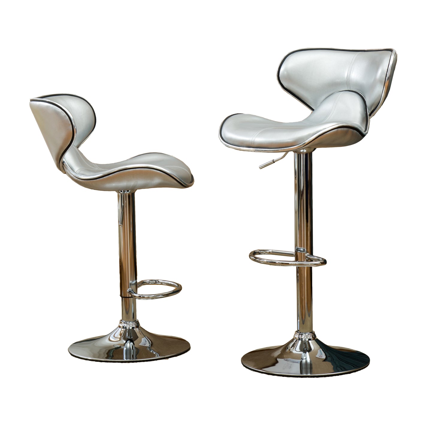 Masaccio Upholstery Airlift Adjustable Swivel Barstool with Chrome Base, Set of 2, Silver