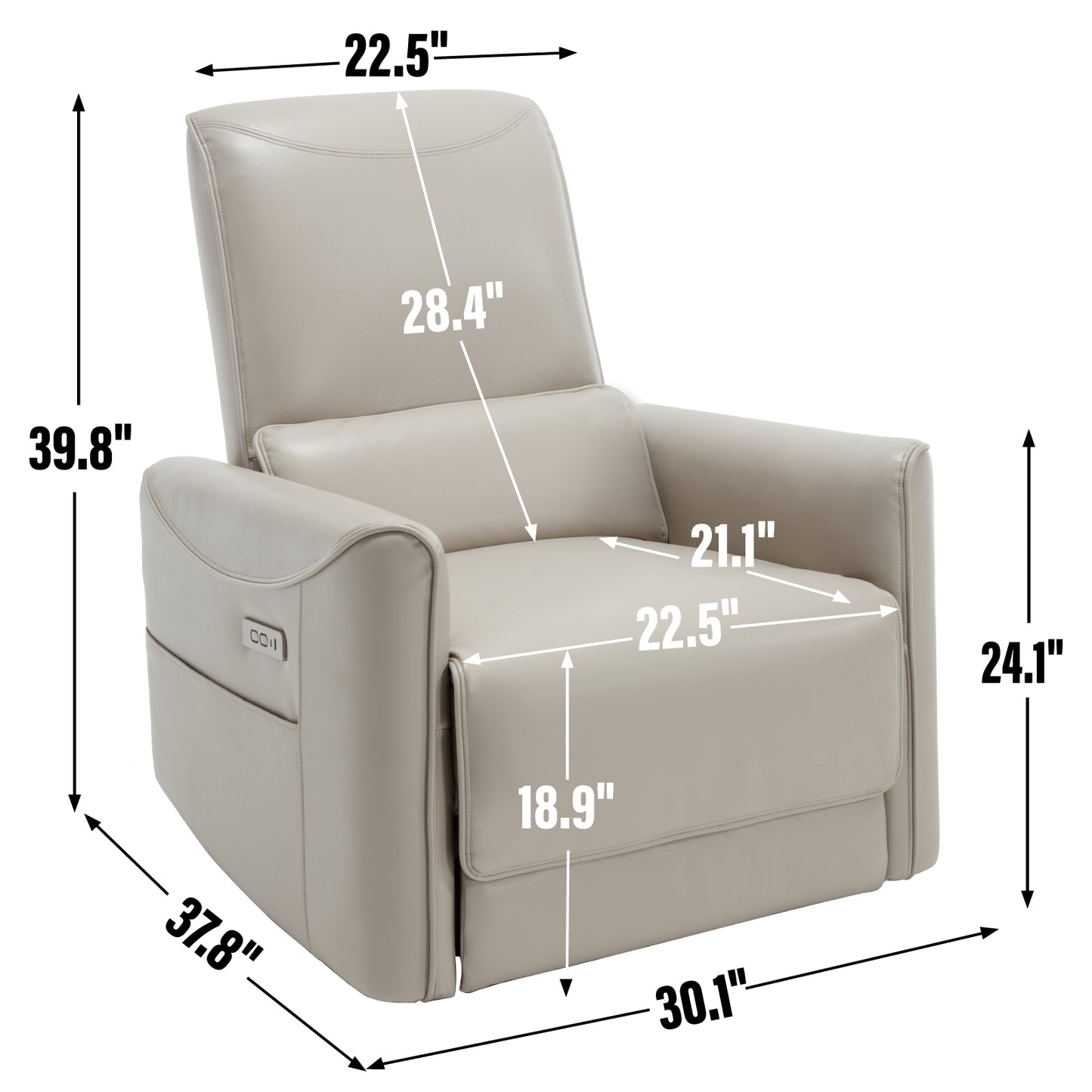 Beige Grey Leatheraire Swivel and Rocker Power Recliner Chair, Heavy Duty Motion Mechanism with USB and Type-C Ports