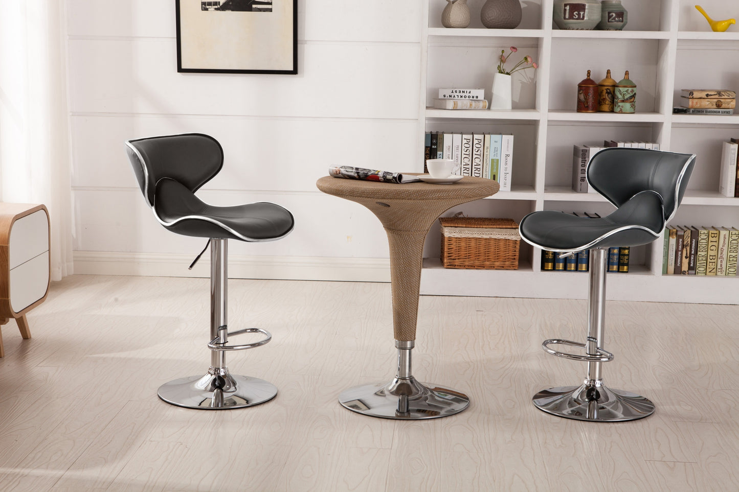 Masaccio Upholstery Airlift Adjustable Swivel Barstool with Chrome Base, Set of 2, Grey