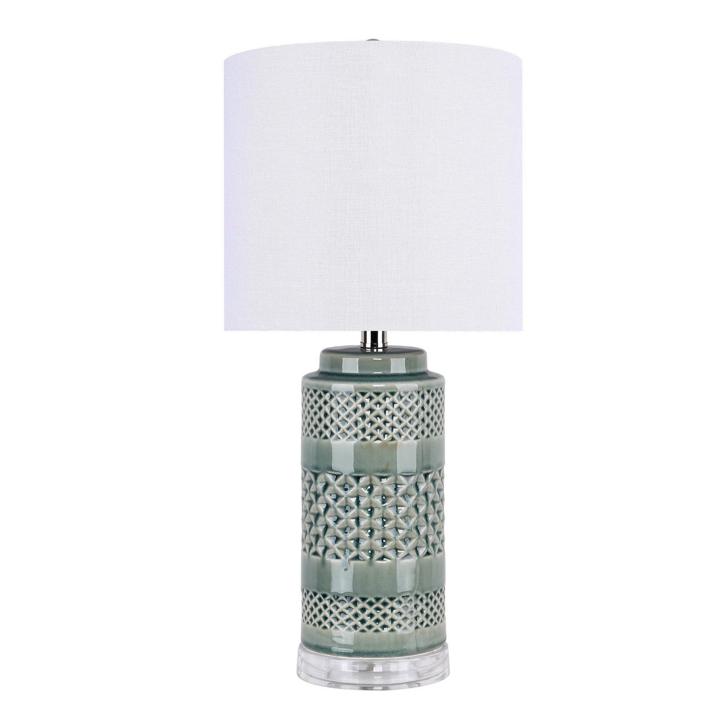 Casa 21" Contemporary Ceramic Table Lamp in Sage Green Crackle Ceramic, Polished Nickel, Clear Acrylic Base and White Linen Shade from Grandview Gallery by LumiSource - Set of 2