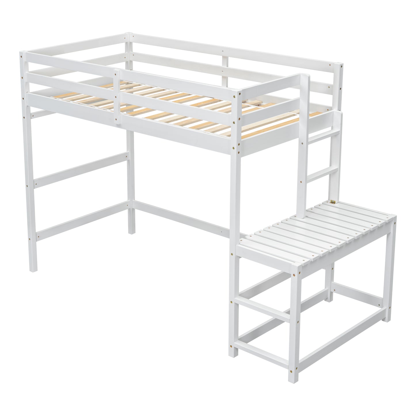 Twin Size High Loft Bed with Ladder landing Platform, Ladders, Guardrails,White