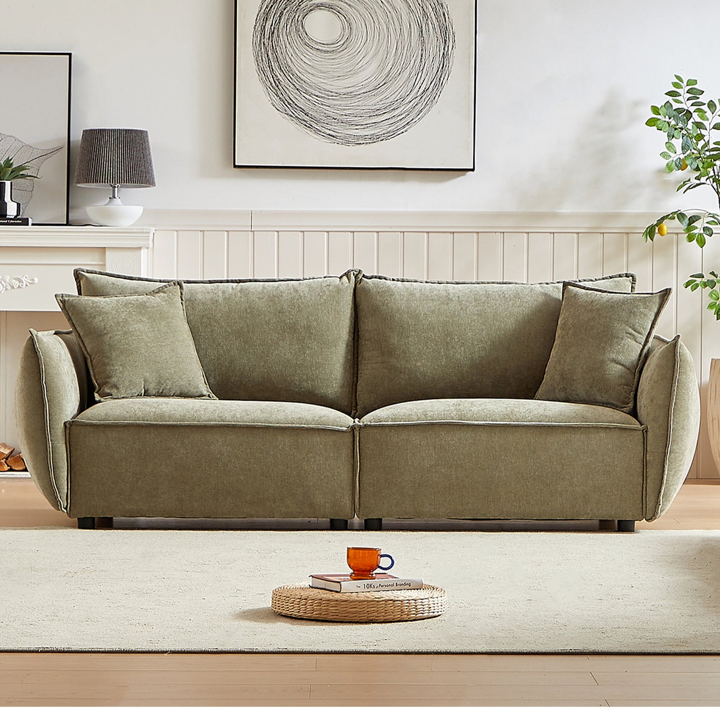 3-Seater + 3-Seater Combo Sofa Modern Living Room Sofa, Linen Fabric Sofa, Wooden Frame with 4 Pillows, Apartment Sofa Furniture