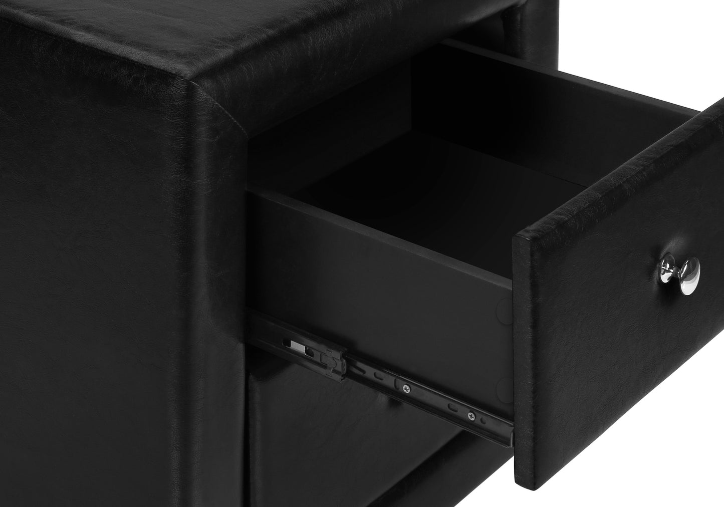 Nightstand, Nightstand, End, Side, Lamp, Storage Drawer, Bedroom, Upholstered, Black Leather Look, Transitional