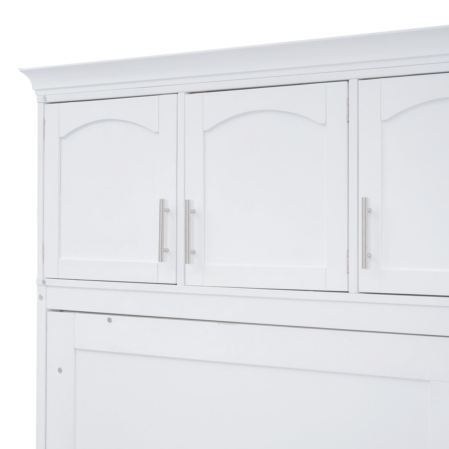 Full Size Murphy Bed Wall Bed with Top Cabinets,White