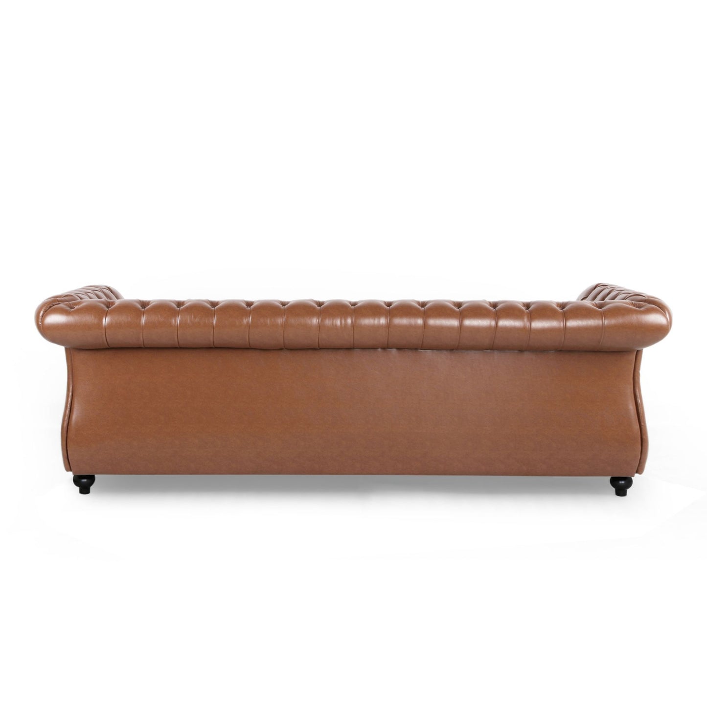 84.50'' Mid Century Cognac Brown 3-Seater Sofa, PU, Classic Retro Sofa with Rolled Arms – Modern, Elegant, and Comfortable Couch, Perfect for Living Room, Office, Bedroom, Primary Living Spaces