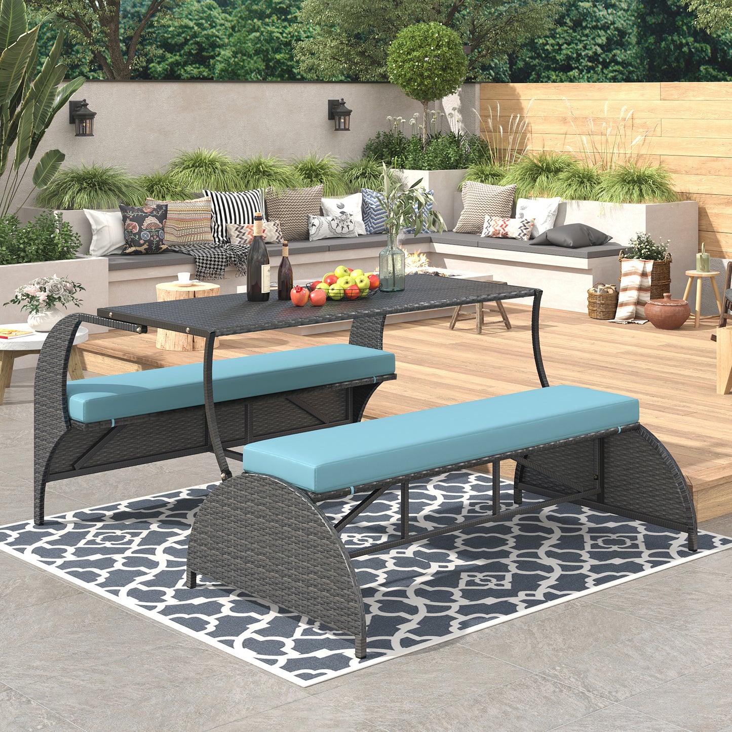 U_STYLE Versatile outdoor loveseat that converts to four seats and a table, suitable for gardens and lawns