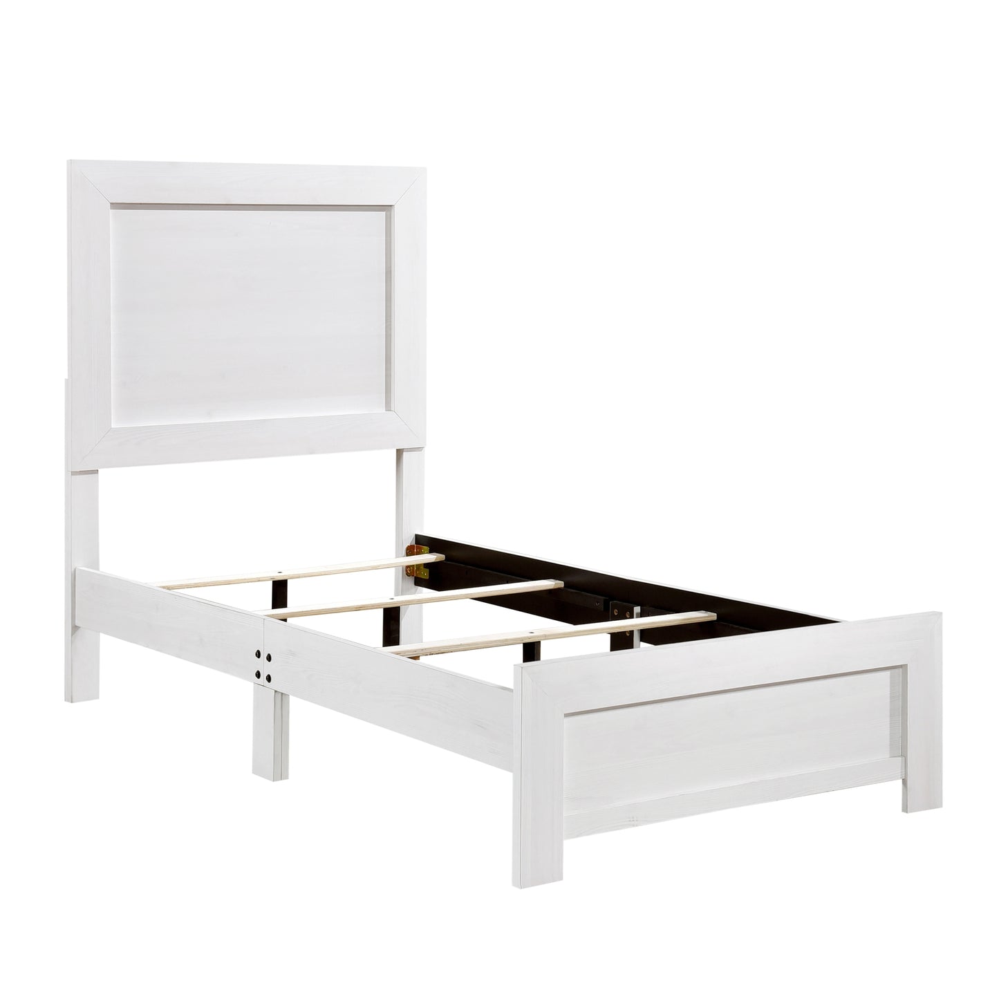 White Finish Twin Size Panel Bed Wooden Bedroom Furniture 1pc, Bed in a Box