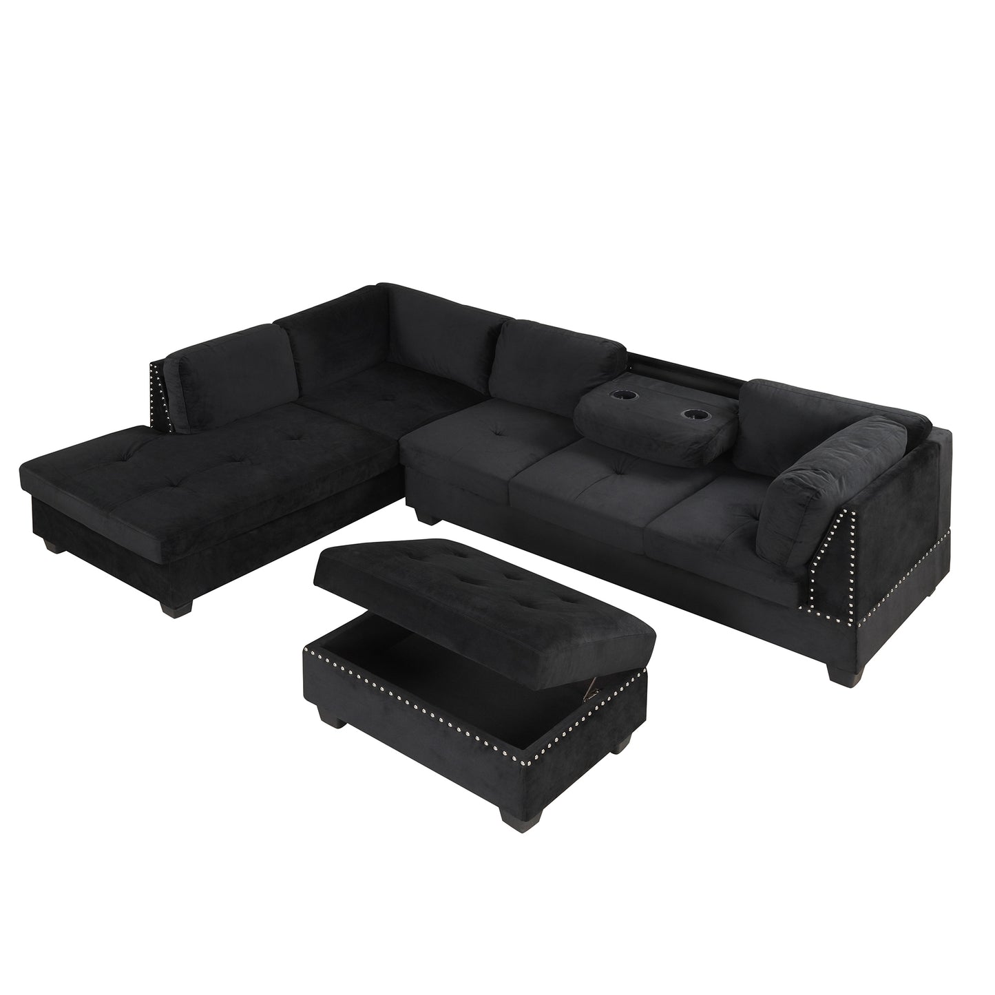 104.5" Reversible Sectional Sofa Space Saving with Storage Ottoman Rivet Ornament L-
shape Couch for Small or Large Space Dorm Apartment,Black(Old:SG000406AAA)