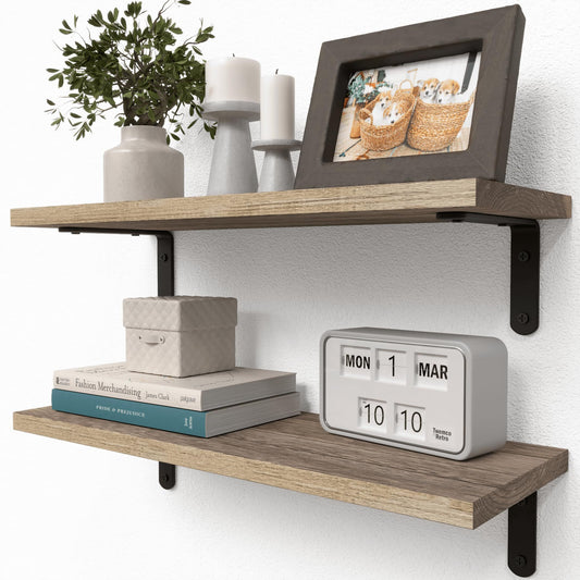 Rustic Wood Shelves Set of 2, Farmhouse Style Floating Shelf for Wall Décor, Hanging Shelves for Room