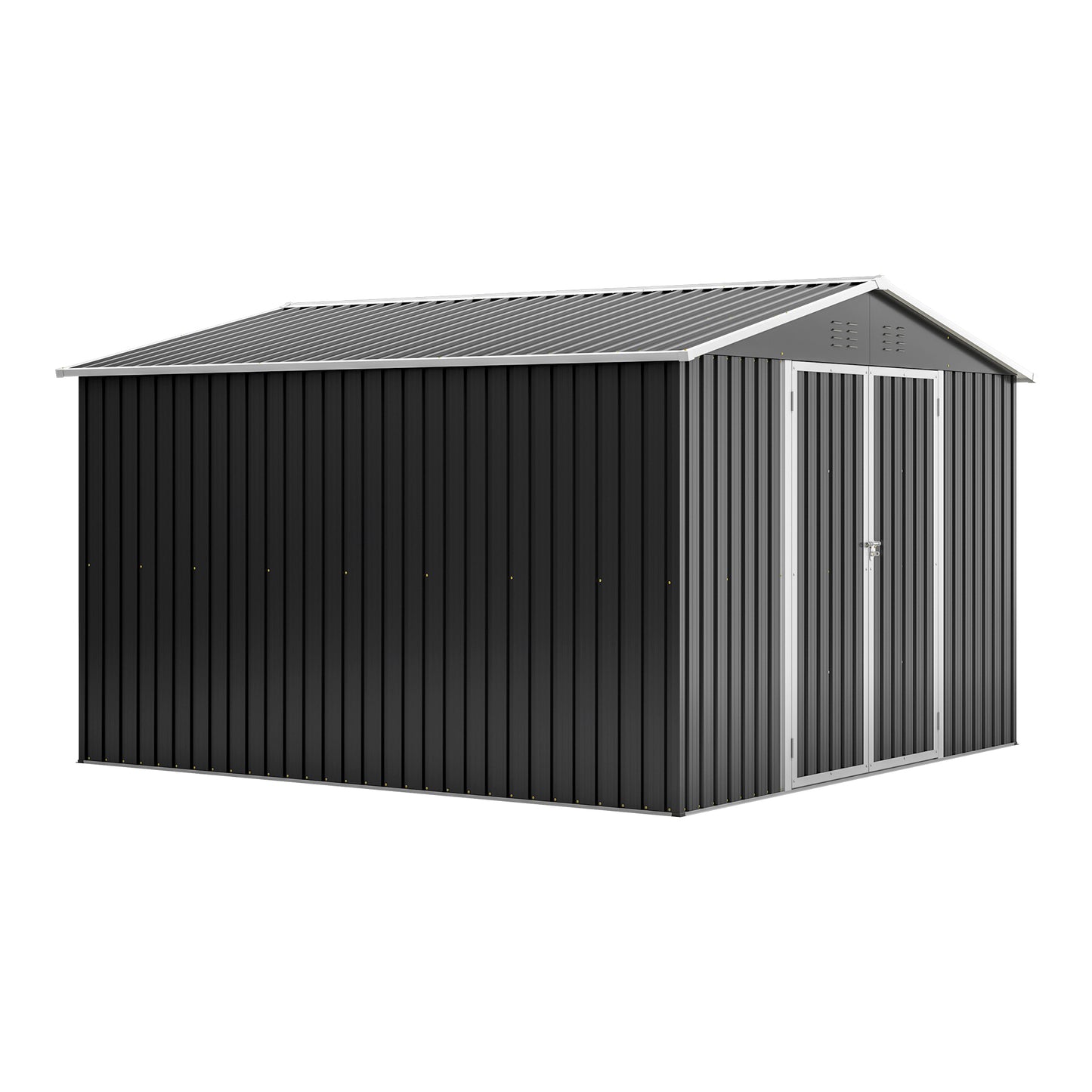 Outdoor Storage Shed 10x10 FT, Utility Metal Tool Storage with Lockable Doors and Updated Frame Structure, Large Metal Garden Shed for Backyard, Patio Lawn, Black