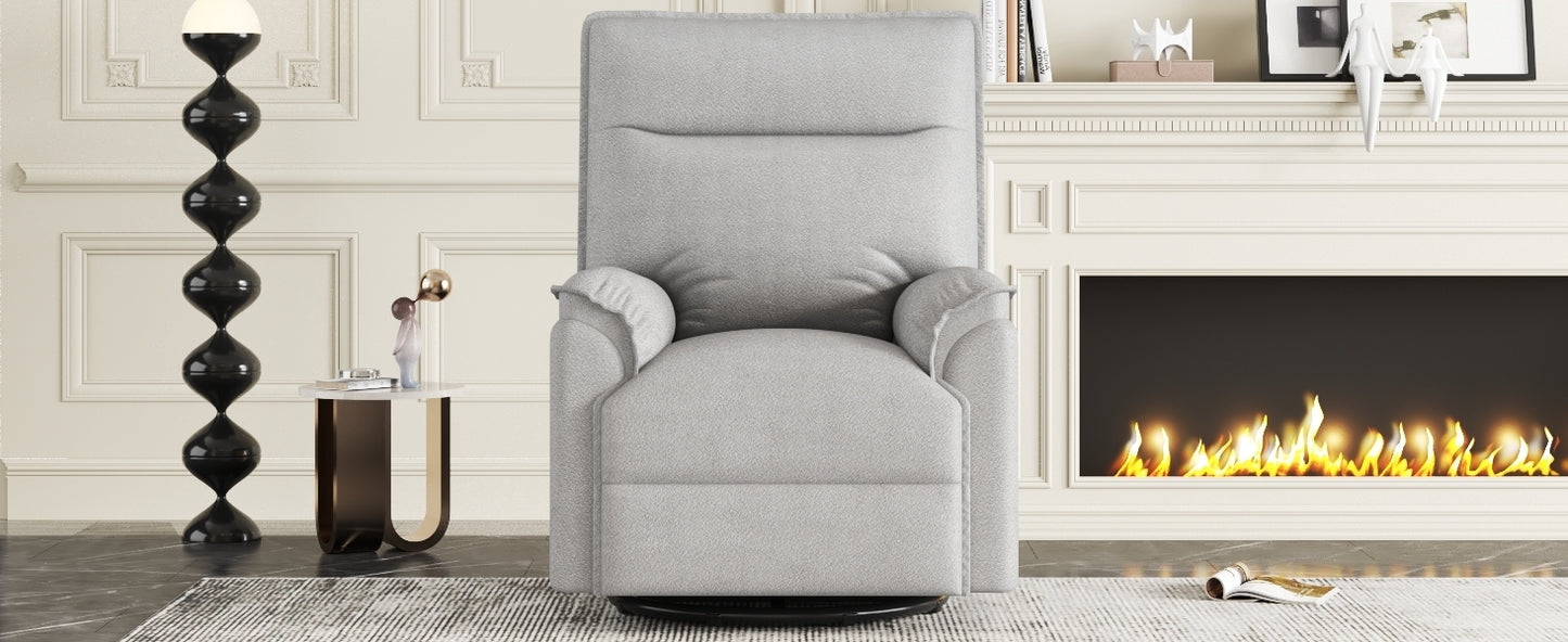 360 Degree Swivel Upholstered Manual Recliner Chair Theater Recliner Sofa Nursery Glider Rocker for Living Room, Grey