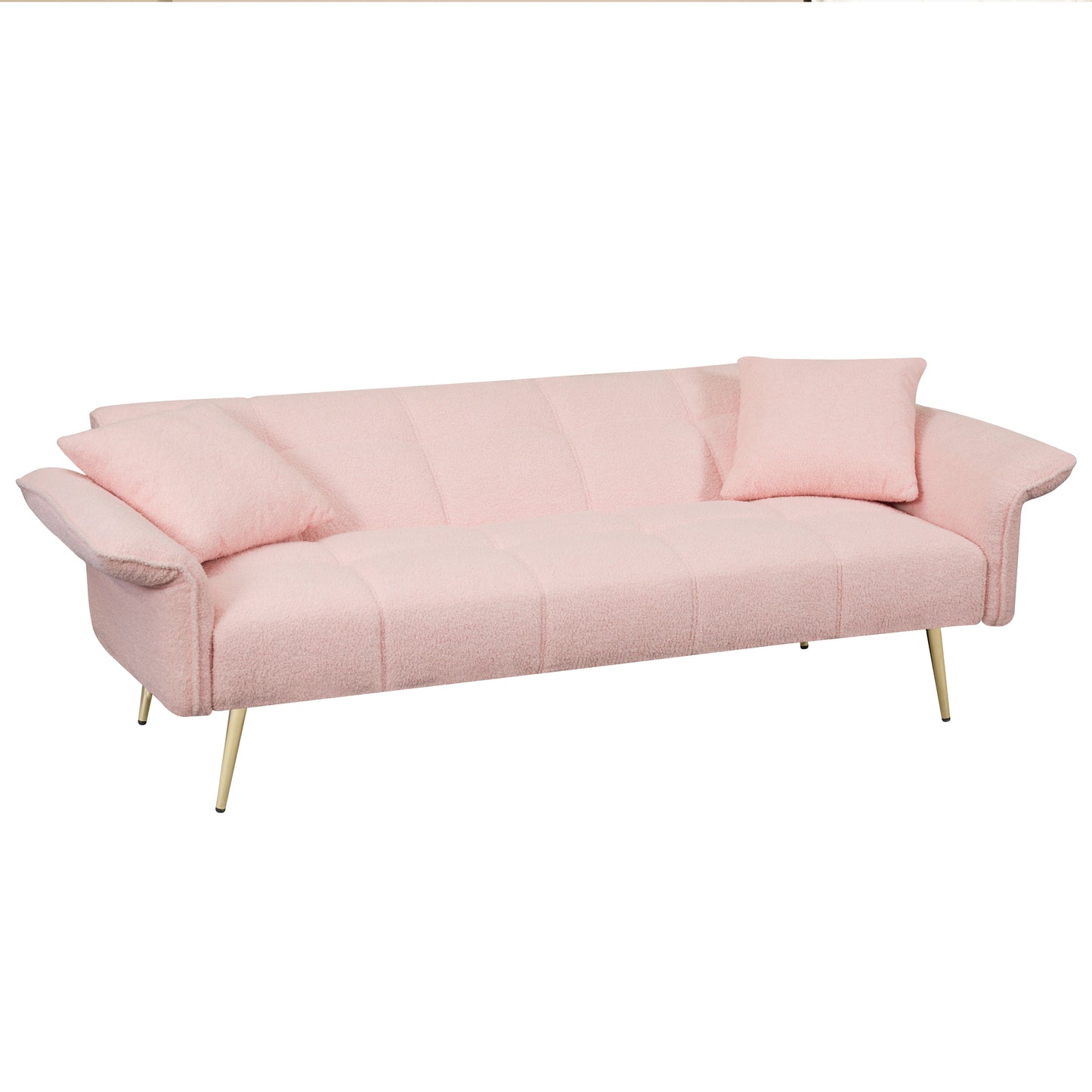 70-inch teddy fleece sofabed, convertible futon sofabed with adjustable arms and backrest, modern love sofa for living room and bedroom.