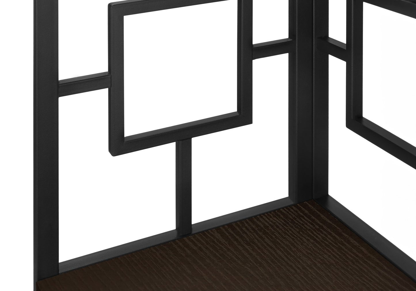 Bookshelf, Bookcase, Etagere, Corner, 4 Tier, 62"h, Office, Bedroom, Brown Laminate, Black Metal, Contemporary, Modern