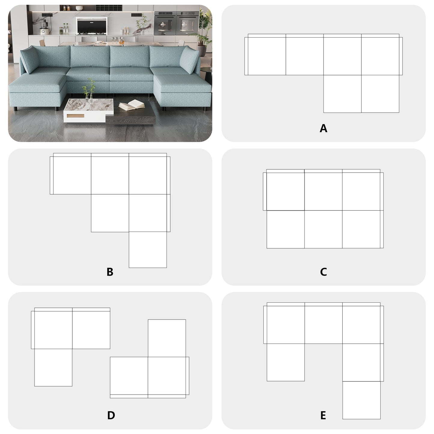 Modular Sectional Sofa, Convertible Sofa Seat With Storage, Sleeper Sectional Sofa Set, Fabric Flexible Modular Combinations for Living Room