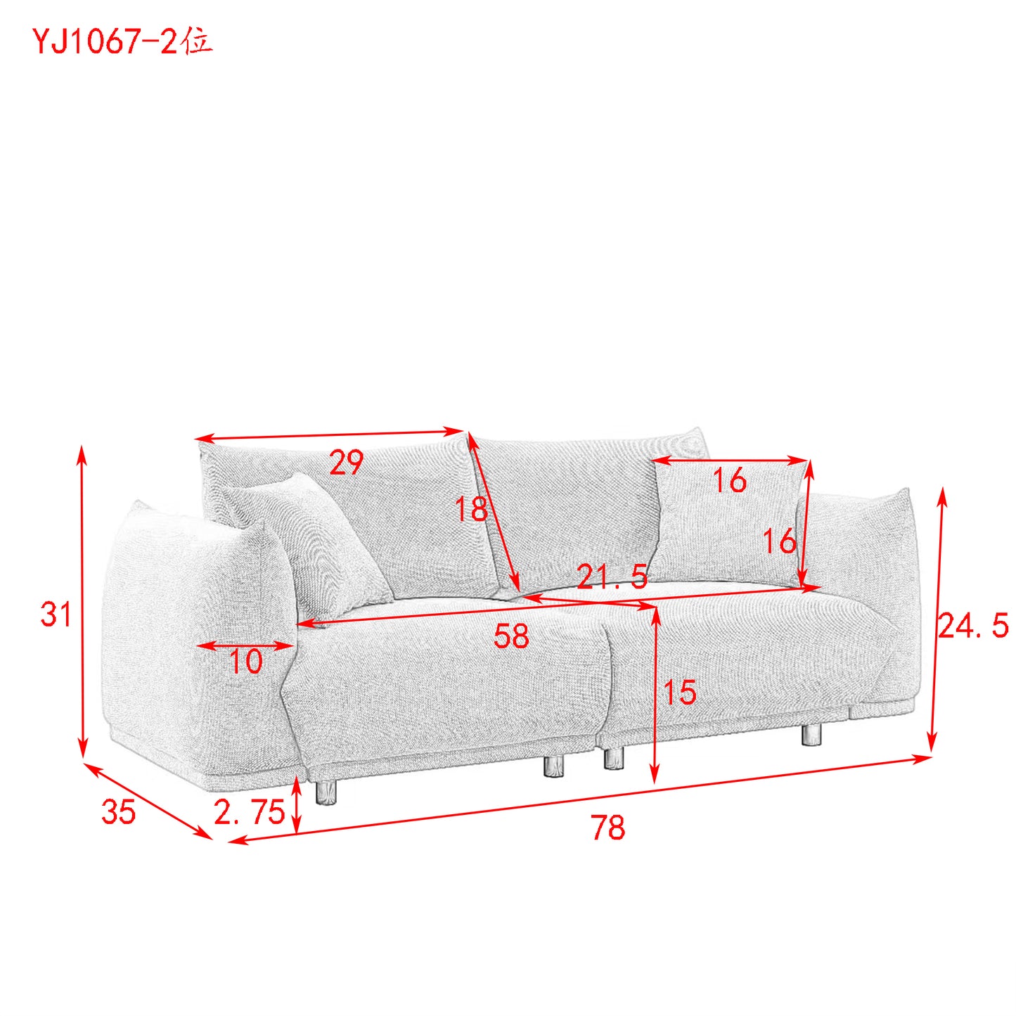 3-seater + 2-seater combination sofa Modern Couch for Living Room Sofa,Solid Wood Frame and Stable Metal Legs, 4 Pillows, Sofa Furniture for Apartment