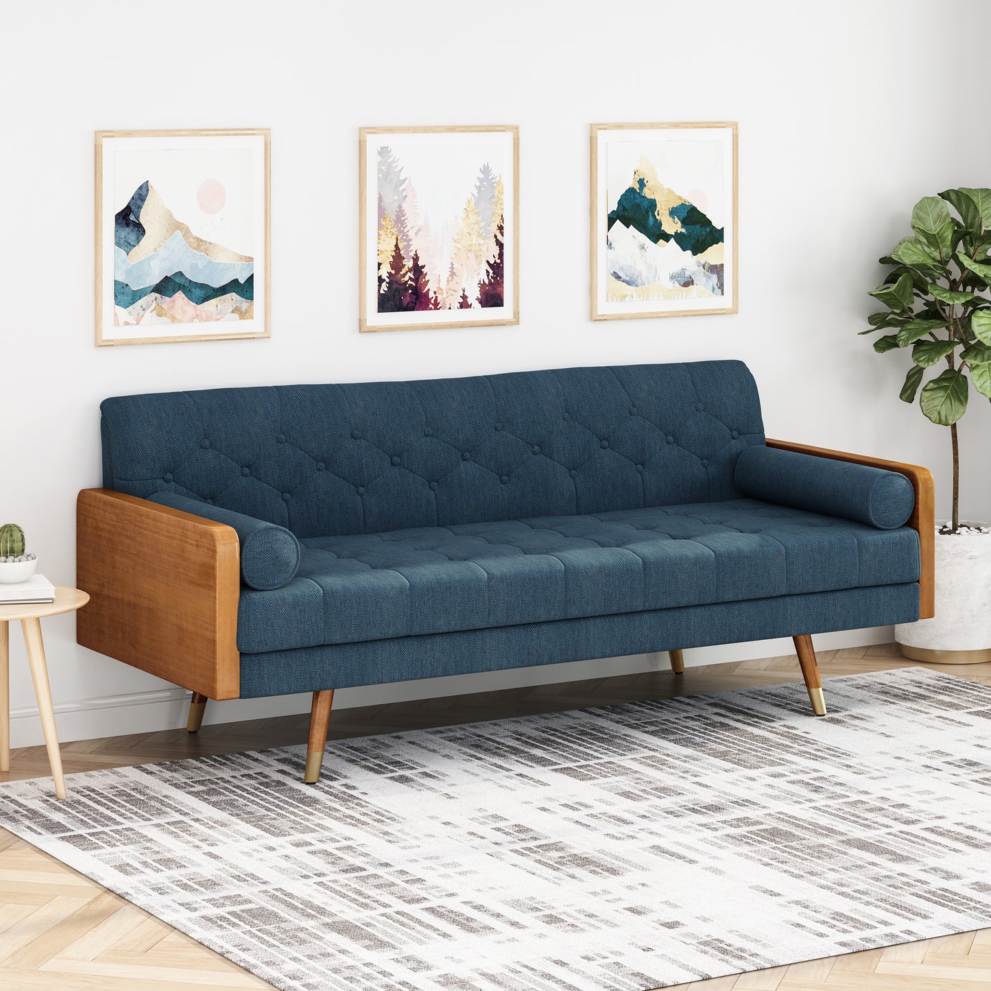 Aidan Mid-Century Modern Tufted Fabric Sofa