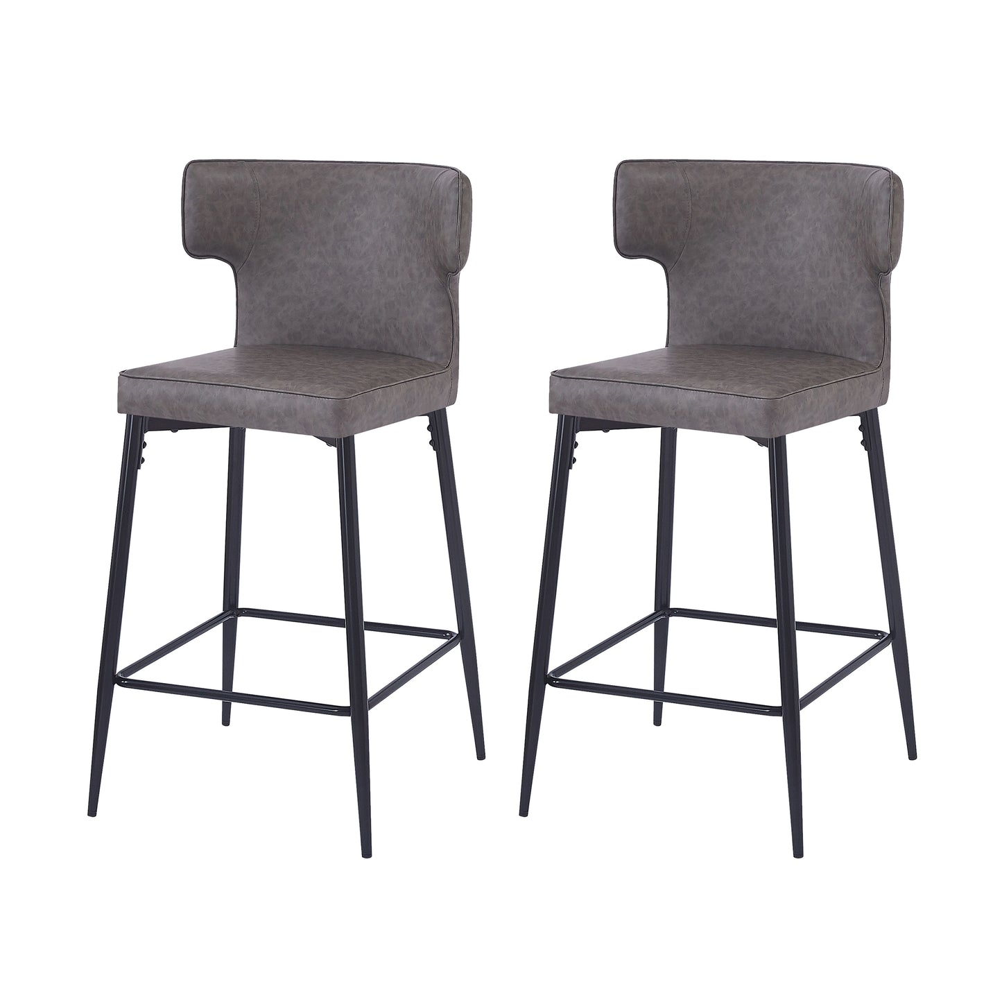 28inch Counter Height Bar Stools Set of 2, Modern Bar Upholstered Chairs with PU Leather, Metal Footrest and Frame for Kitchen Island, Bar Table, Dining Room, Gray