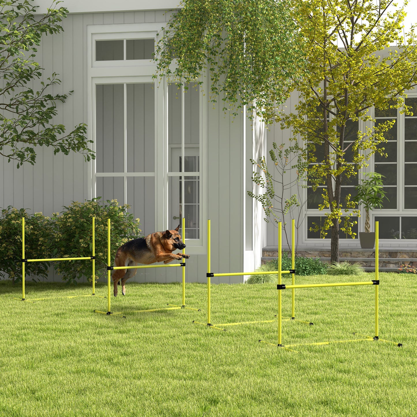 PawHut 4 Piece Dog Agility Training Equipment for Dog Agility Course with Adjustable Height Jump Bars, Included Carry Bag, & Displacing Top Bar, Yellow