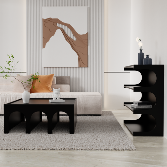 Multifunctional 4-Tier Black Book Shelf & Coffee Table for Living Room Bedroom Dining Room Study Entryway, Creative Furniture Floor Bookshelf, Minimalist Organizer Storage Shelves