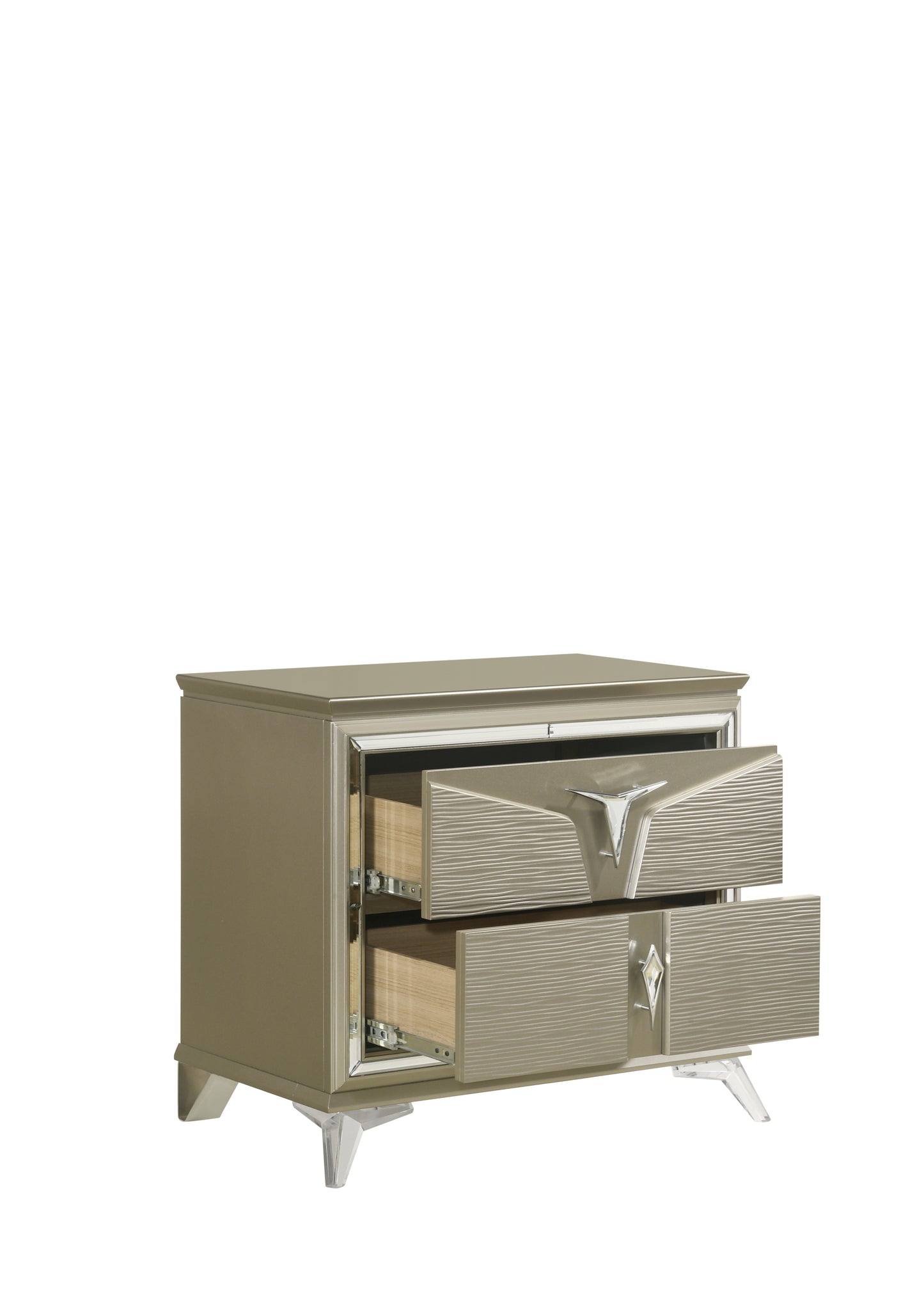 Modern Style 2-Drawer Nightstand Made with Wood & Mirrored Accents