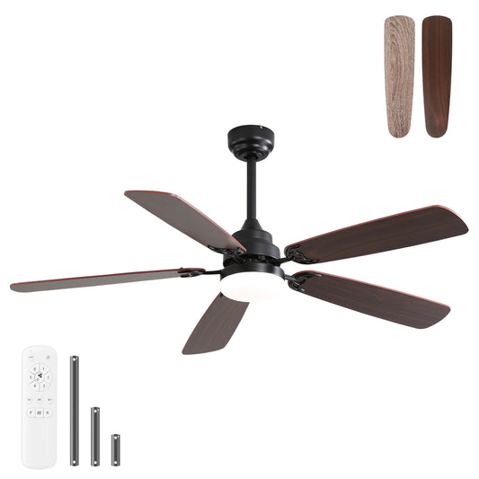 52 Inch Classics Ceiling Fan With Dimmable Led Light 6 Speed Wind 5 Blades Remote Control DC Motor For Indoor