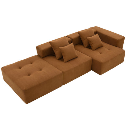 105.5''L Shaped Modular Sectional Sofa,Minimalist Corduroy Floor Couch Set,Convertible Foam-Filled Cloud Compressed Couch for Living Room,3 PC Free Combination,No Assembly Required,3 Colors