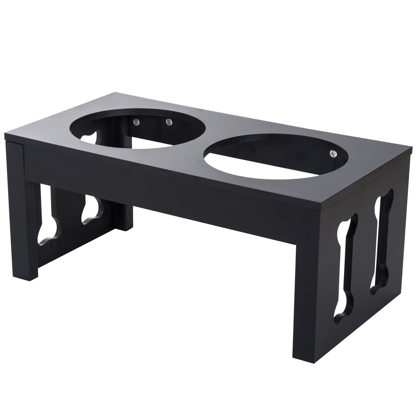 PawHut 23" Modern Decorative Dog Bone Wooden Heavy Duty Pet Food Bowl Elevated Feeding Station - Black