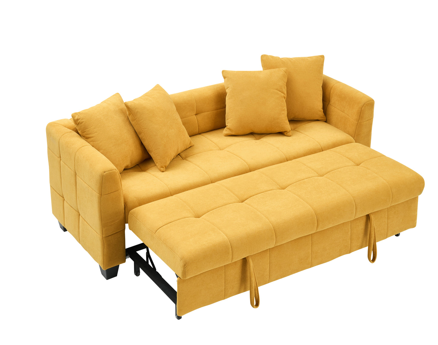 77.9-inch folding dual-purpose three-seater yellow flannel sofa that can be pulled out and turned into a bed, suitable for use in bedrooms and living rooms.