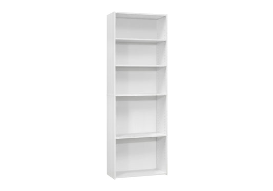 Bookshelf, Bookcase, 6 Tier, 72"h, Office, Bedroom, White Laminate, Transitional