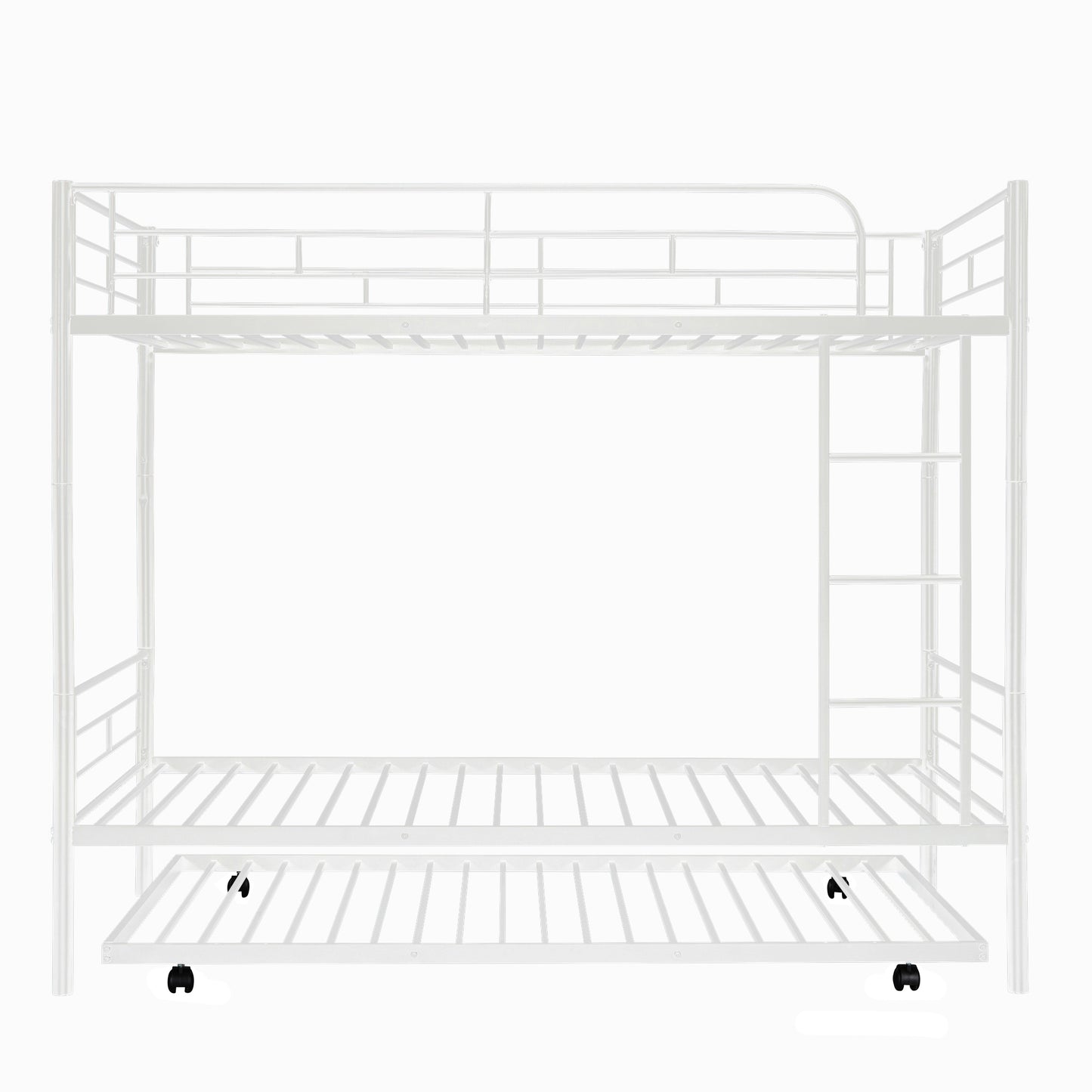 Twin-Over-Twin Metal Bunk Bed With Trundle,Can be Divided into two beds,No Box Spring needed ,White ( old sku: MF194806AAK )