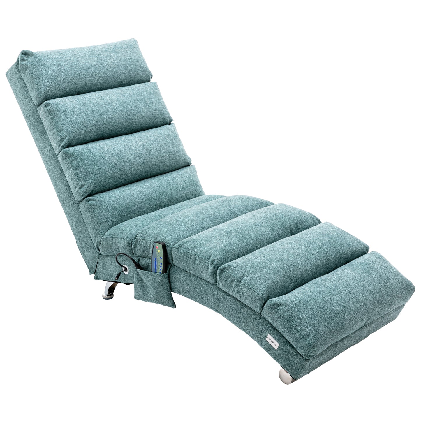 COOLMORE Linen Massage Chaise Lounge Indoor with Remote Control,Ergonomic Electric Massage Long Lounger with 5 Modes for Office, Living Room,Bedroom (Teal)