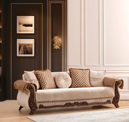 Traditional Style Sofa Finished With Chenille Upholstery made with wood in Beige Color