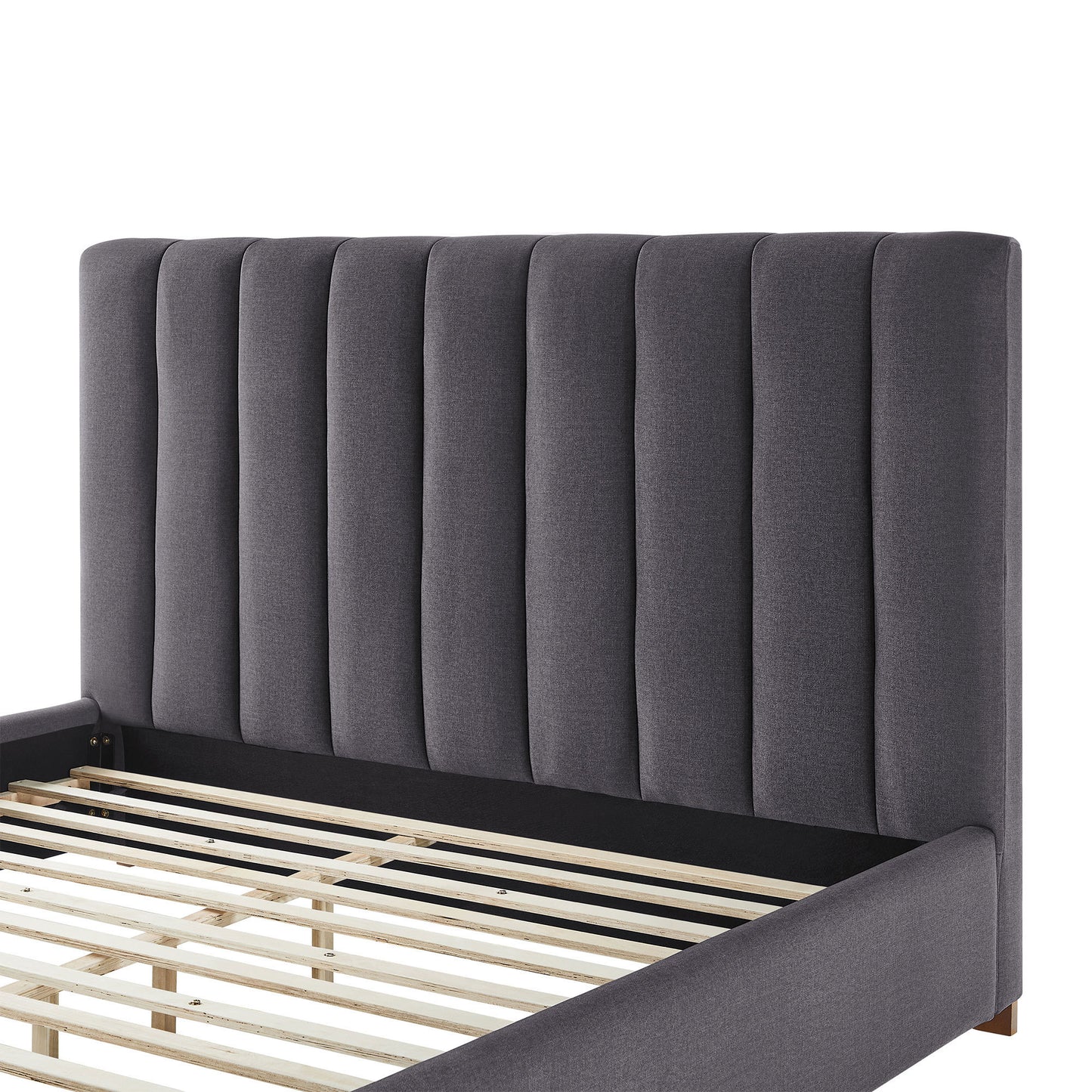 Full Size Modern Design Bed Frame Upholstered Queen Bed Frame Platform with Headboard Fabric Headboard Wooden Slats Support, No Box Spring Needed,Mattress Foundation,Dark Grey