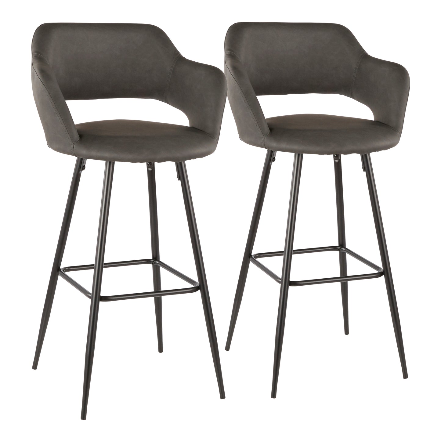 Margarite Contemporary Barstool in Black Metal and Grey Faux Leather by LumiSource - Set of 2