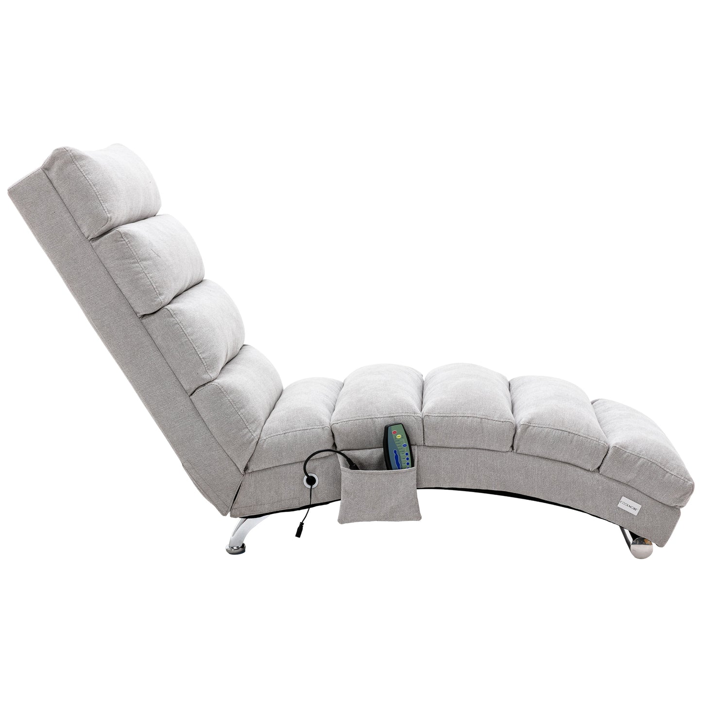 COOLMORE Linen Massage Chaise Lounge Indoor with Remote Control,Ergonomic Electric Massage Long Lounger with 5 Modes for Office, Living Room,Bedroom (Light Grey)