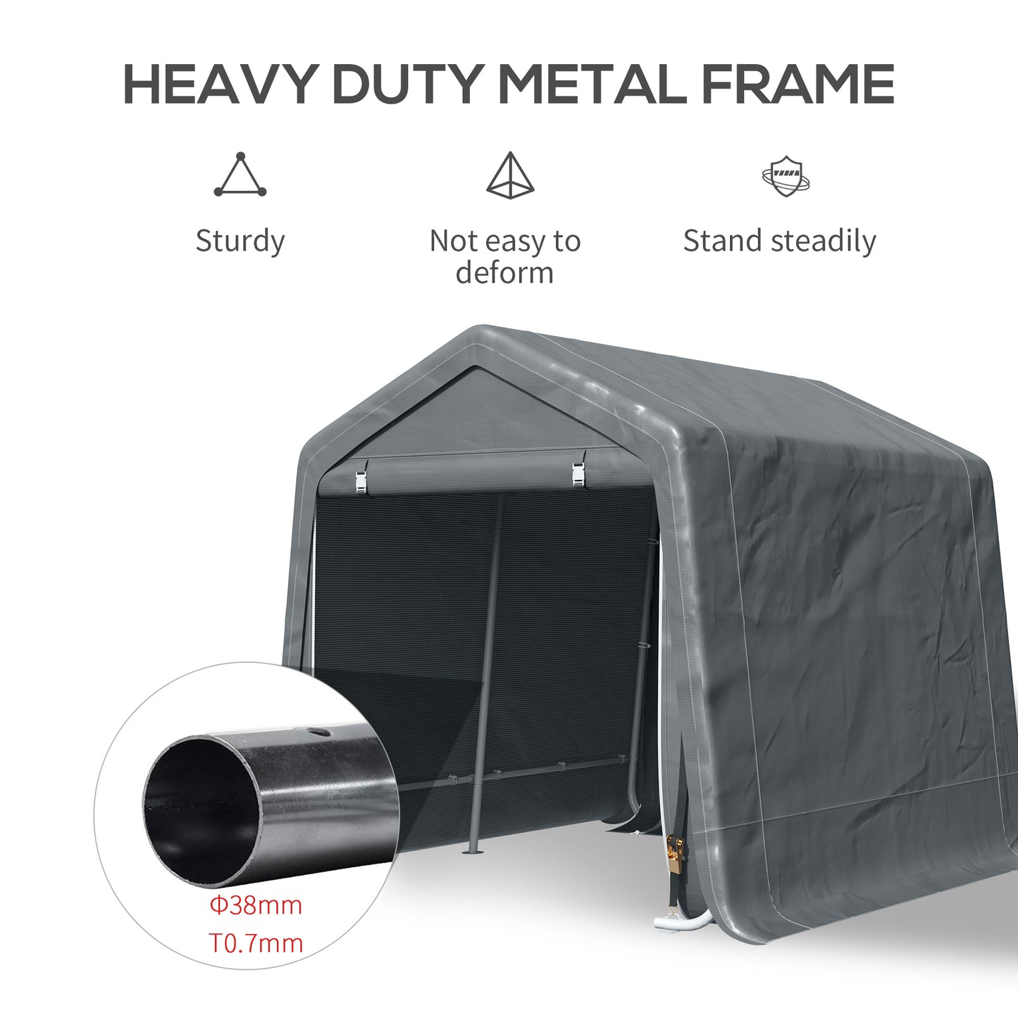 Outsunny 9' x 8' Carport Portable Garage, Heavy Duty Storage Tent, Patio Storage Shelter w/ Anti-UV PE Cover and Double Zipper Doors, for Motorcycle Bike Garden Tools, Dark Gray