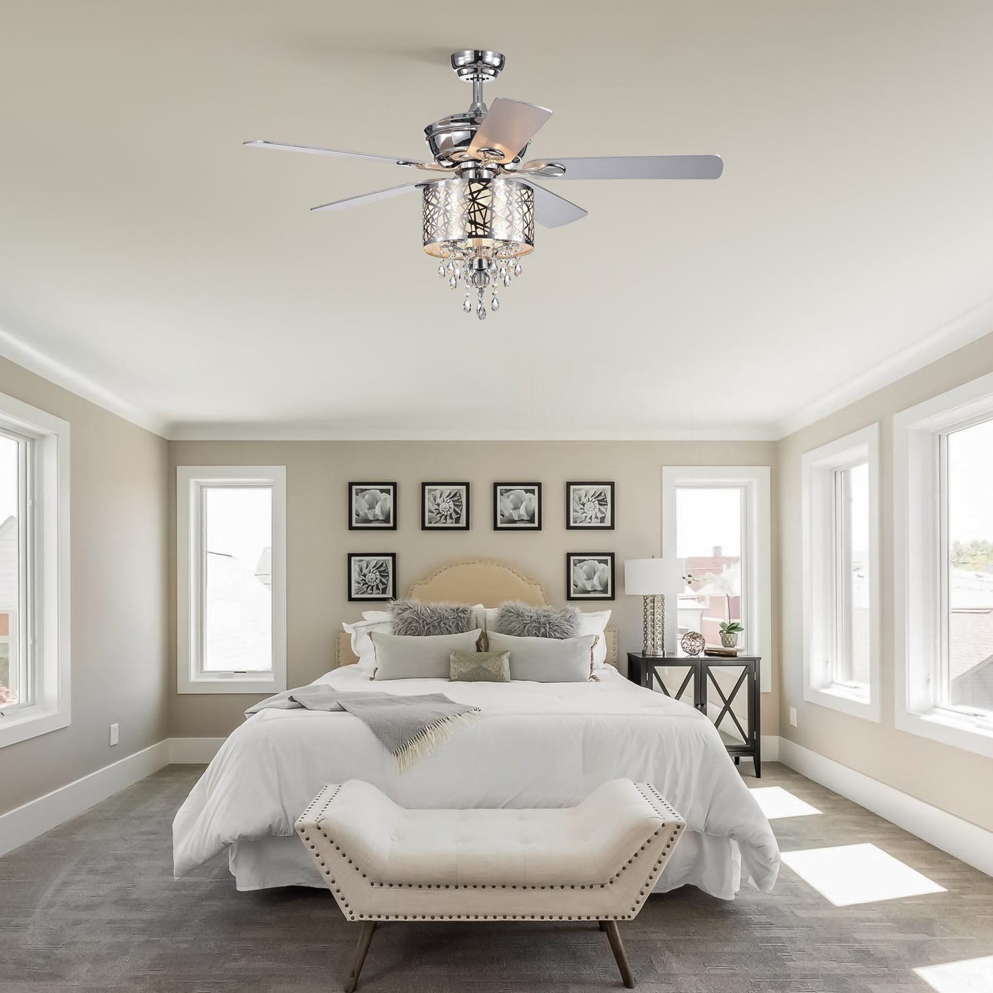 Elegant Metal  52-inch Ceiling Fan (Optional Remote&2 Color Option Blades)  or Bedroom, Living Room, Dining Room--Chrome