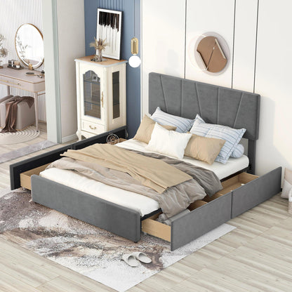 Queen Size Upholstery Platform Bed with Four Drawers on Two Sides, Adjustable Headboard, Grey(Old SKU: WF291774EAA)