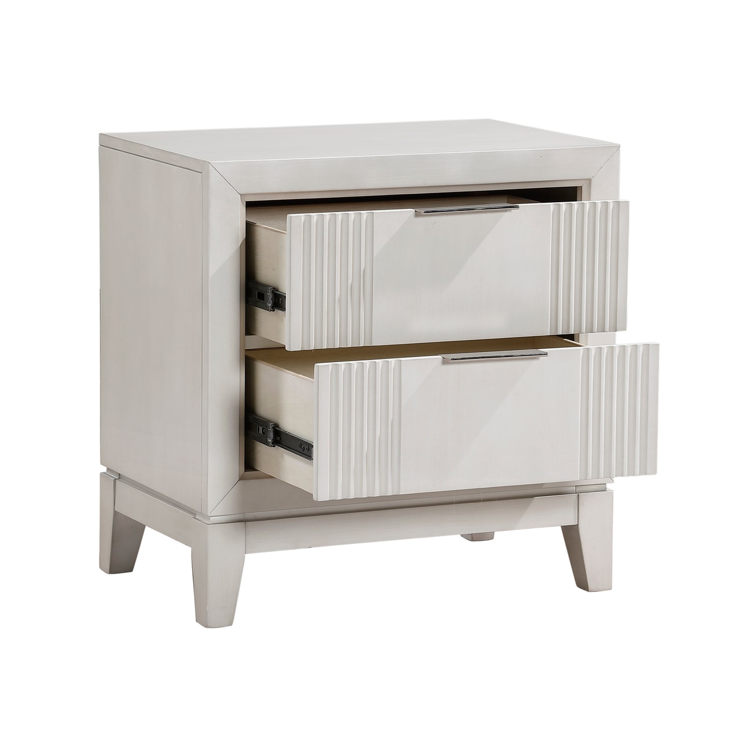 Antique White Finish 1pc Nightstand with 2x Drawers Modern Bedroom Furniture, Reeded Fronts, Bedside Cabinet with Drawers