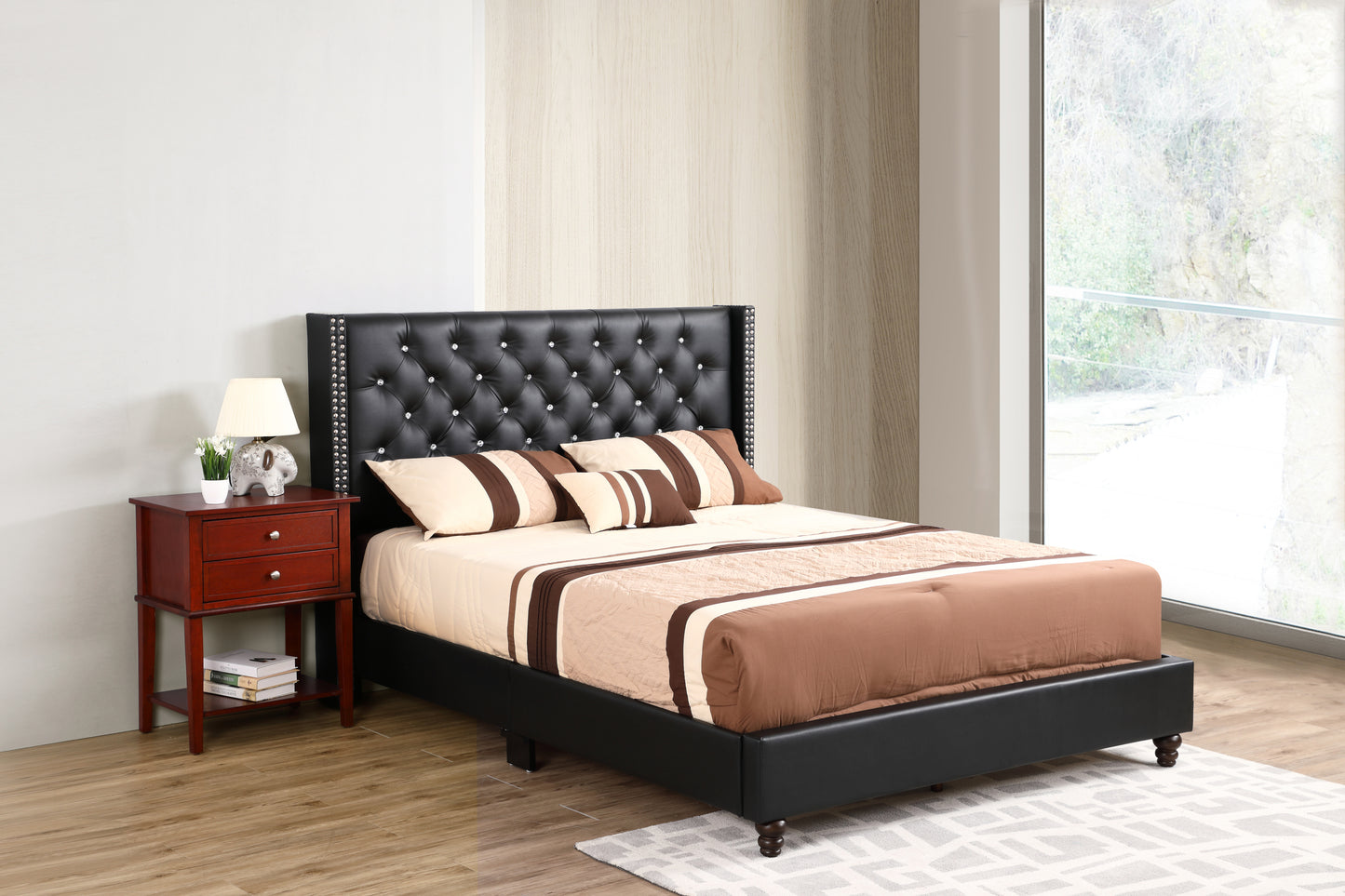 Sleek Transitional Black Upholstered Bed