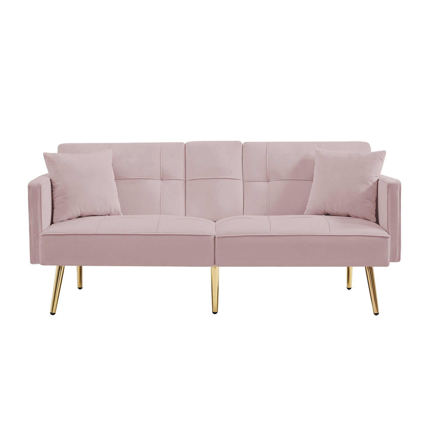 Pink Velvet Futon Sofa Bed with Gold Metal Legs