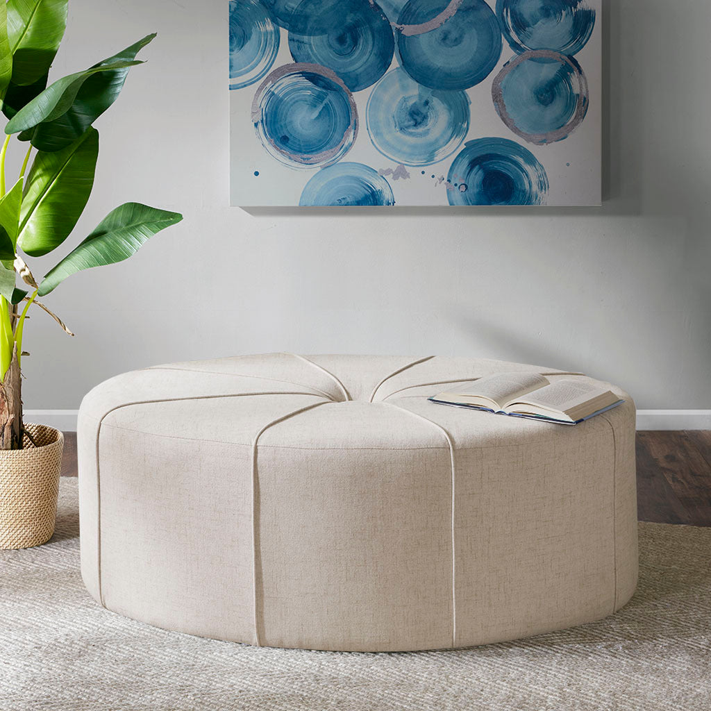 48' Ottoman,Polyester Fabric Large Cocktail Ottoman Modern Style For Living Room, Cream