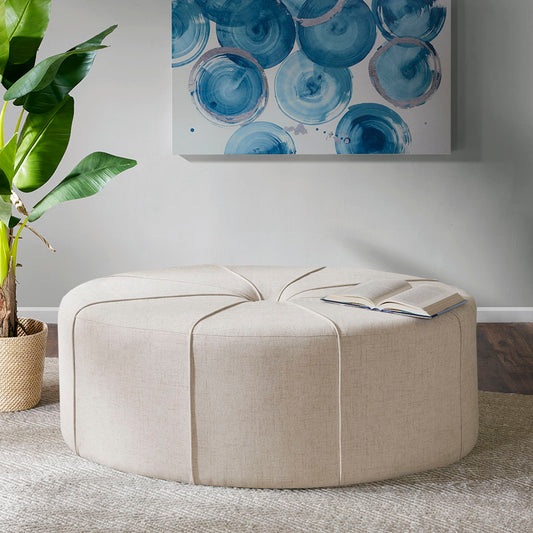 48' Ottoman,Polyester Fabric Large Cocktail Ottoman Modern Style For Living Room, Cream