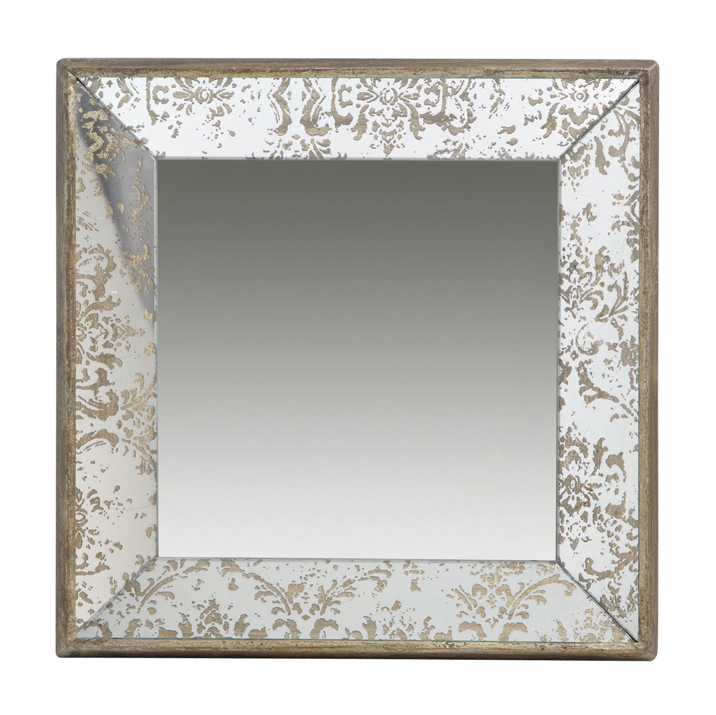 24' x 24' Antique Silver Square Mirror with Floral Accents, Decorative Display Tray, Hanging Mirror, Traditional Home Decor