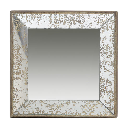 24' x 24' Antique Silver Square Mirror with Floral Accents, Decorative Display Tray, Hanging Mirror, Traditional Home Decor